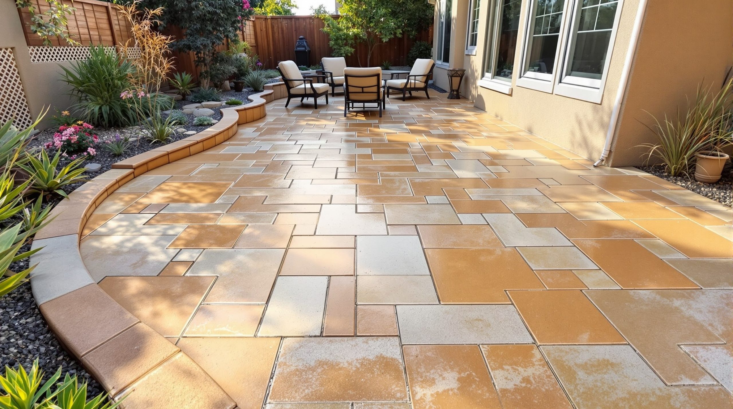 Colored stamped concrete patio in San Diego County by BES Concrete