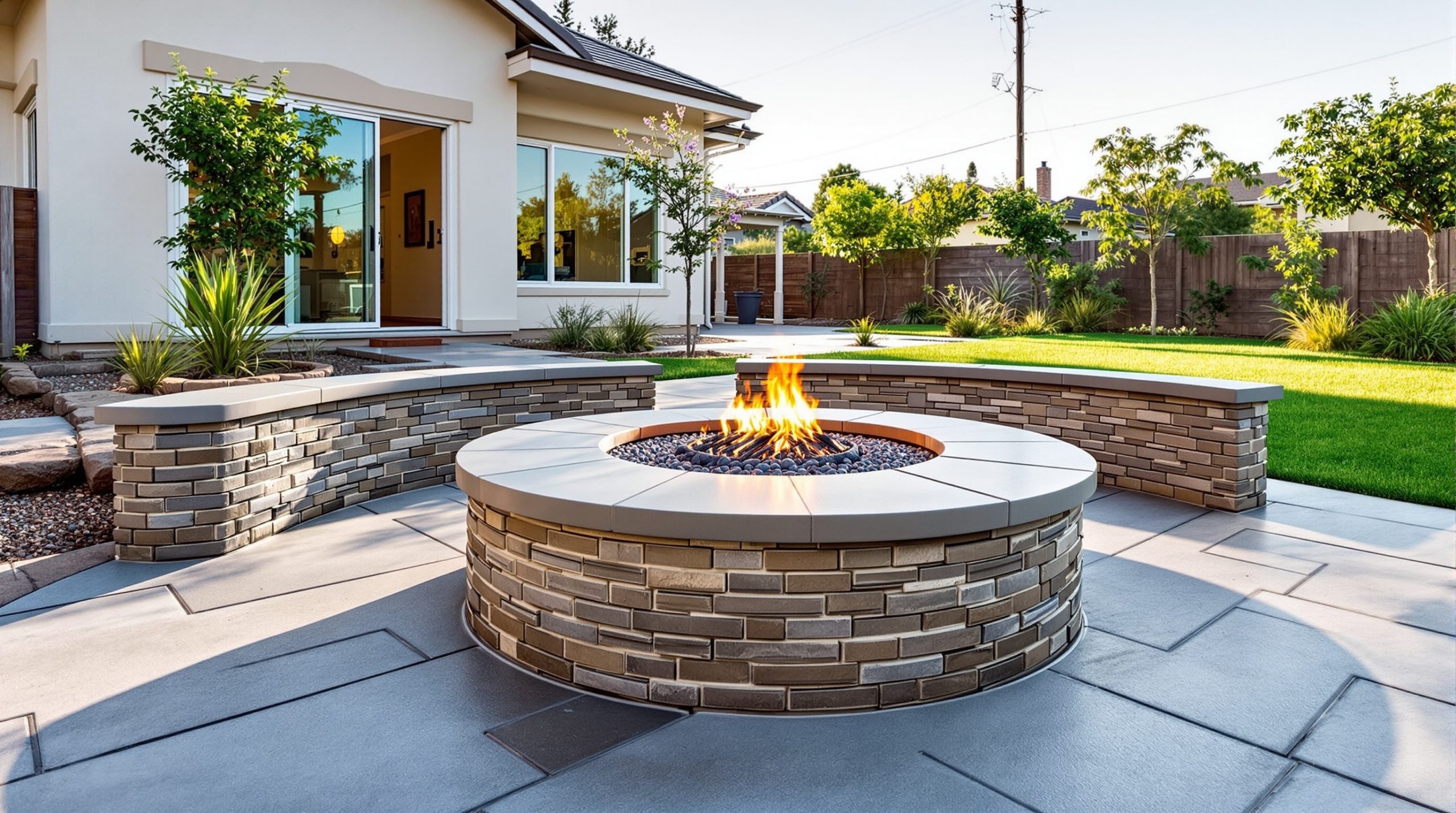 Concrete fire pit and seat wall installation in San Diego County — BES Concrete Contracting Solutions