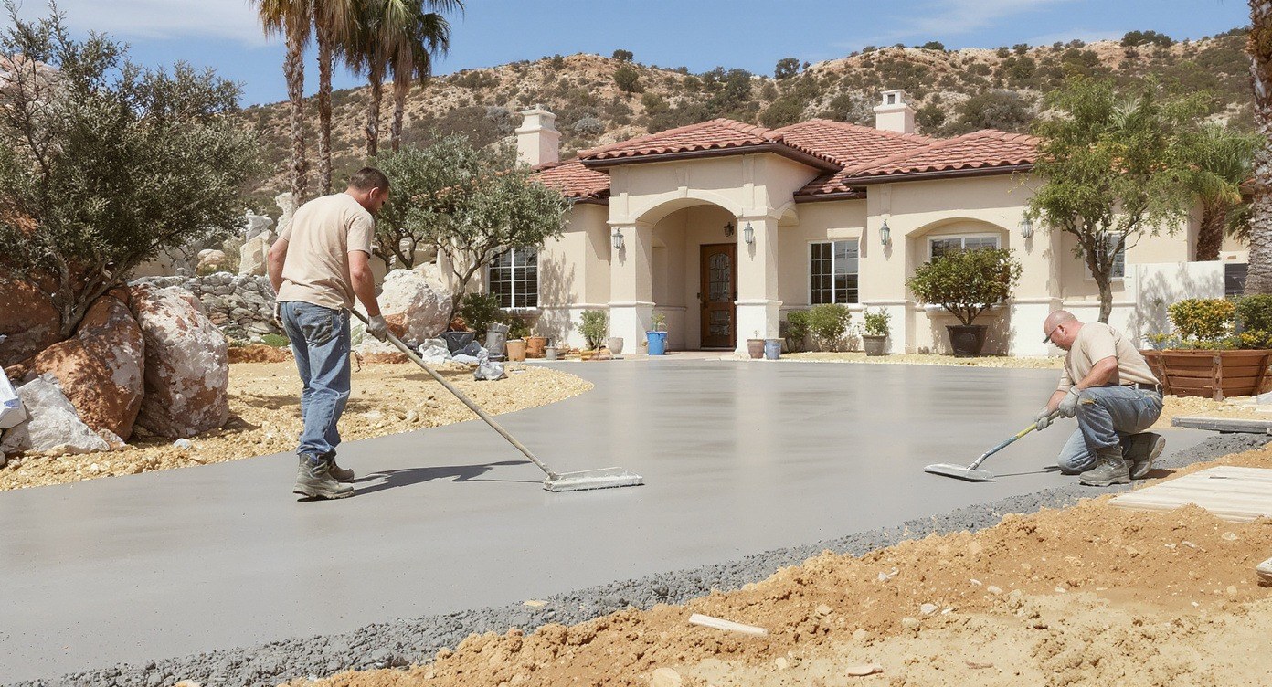 Finished concrete driveway in Poway CA by BES Concrete Contracting Solutions